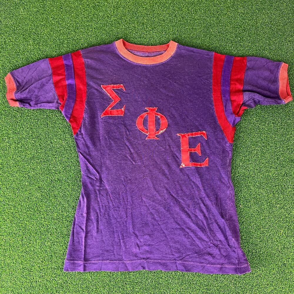 True Vintage Sigma Phi Epsilon Fraternity Ringer Purple Red Greek College T
